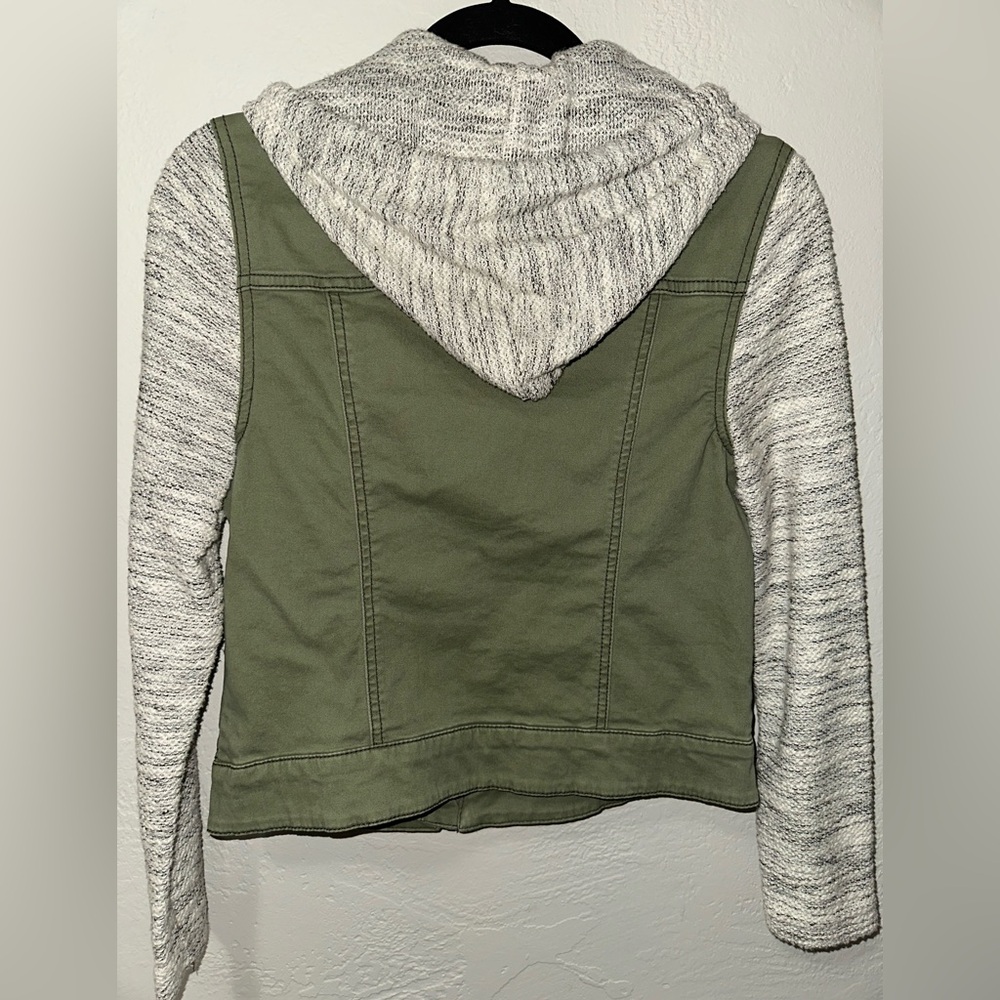 Mossimo Supply Co. Military Green Diagonal Zip Up Denim Body With Cotton Sleeves - Picture 2 of 9